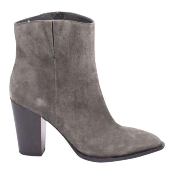 VINCE Erving Gray Suede Ankle Booties Stacked Heel Almond Toe Pull On NWOB US 9M - Picture 1 of 11